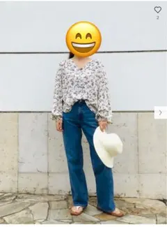 UNIQLOオフホワイト 花柄 長袖ブラウス Lサイズ