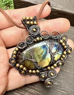 高級工房作ラブラドライト ブルーシラー 鳥モチーフ ボタニカル