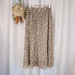 earth シフォン プリーツ スカート アニマル柄 f ベージュ 886
