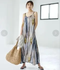 美品スタイルデリ　水彩ストライプ柄カットソーキャミワンピース