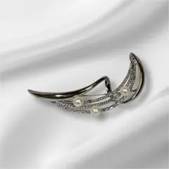 【セール品】 パールとシルバーのメタルブローチ 本真珠