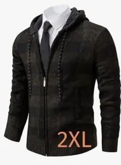 メンズ⭐️ニットカーディガン❗️チェックコート❗️通気性 厚手❗️グリーン✖︎ブラック❗️