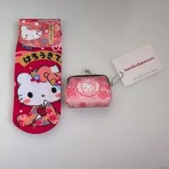 サンリオちりめん風がま口Ver.2 &ハローキティ靴下22-24cm2点セット