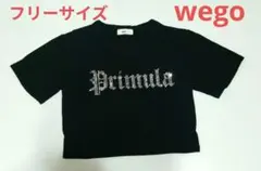 WEGO ラインストーンロゴ Tシャツ 黒 フリーサイズ クロップド丈