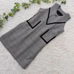 美品❗️上品グレンチェックワンピース 膝丈 ノースリーブ 大きめ ゆったり