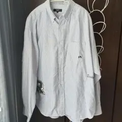 ストライプ 長袖シャツ 刺繍入り