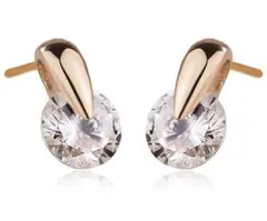 一粒 ピアス レディース ブリリアントカット 最高級18KRGP ダイヤCZ