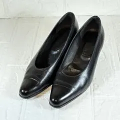 レザーパンプス ポインテッドトゥ ハイヒール 黒 ブラック 24.0cm