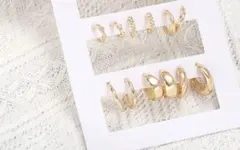 ゴールドカラー ピアスセット 12点セット フープピアス まとめ売り