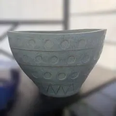 青緑色 陶器製 ボウル型花器　渦巻き模様　花瓶