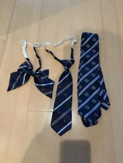 ネイビー ストライプ リボン・ネクタイセット