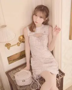 ミシェルマカロン フロントオープンチェックミニワンピ ベージュ るー