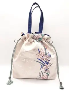 帯リメイク❁⃘巾着トートバッグ♡カトレアと蝶々ベビーピンク