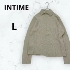 ＊INTIME＊リブニット ハイネック 襟 長袖 セーター ベージュ L 上品