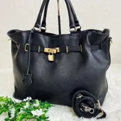MILOS ショルダー トートバッグ 2way 金具付き レザー 黒 南京錠