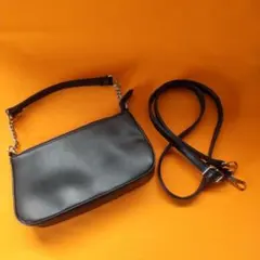 黒い合成皮革ショルダーハンド2WAYバッグ 調整可能 チェーン使用 即購入可能
