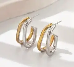 大きめゴールドシルバーCラインピアス ラスト1 サージカルステンレス 金アレ対応