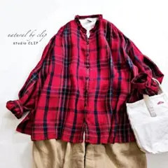 natural by clip 秋冬用 リネン チェック ブラウス ナチュラン