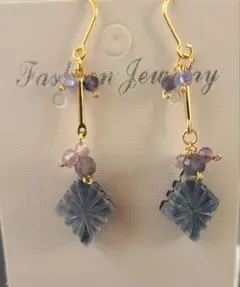 【0729】ピアス ラピス×水晶 ローゼンジ