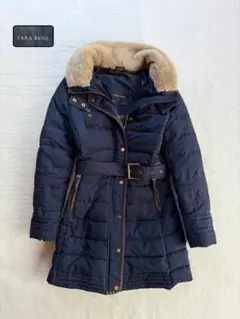 ザラ　ZARA BASIC ネイビー ダウン　コート　ジャケット　ベルト付き