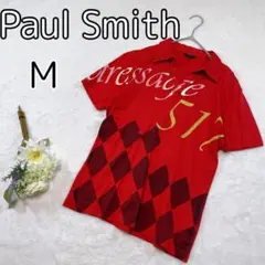 【ポールスミス】レッド メンズ M ポロシャツ 半袖 コットン 1650