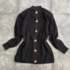 80s 90s Vintage レトロ　ゴールドボタン バックボタン　ニット 黒