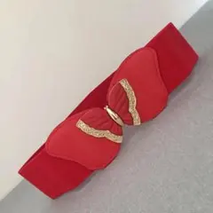 66cm～92cm【レッド】蝶々 ベルト レディース ゴムベルトゴールド