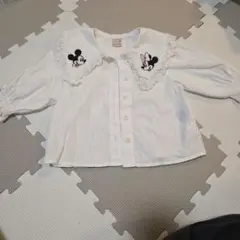 プティマイン　ミッキー ミニー 刺繍 フリル付きシャツ　長袖ブラウス　80