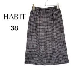 【HABITワコール】タイトスカート　千鳥格子　膝丈　フラノウール　38（M）のサムネイル