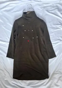 ニットチュニック ワンピース ダークグレー モックネック ゆったり 装飾 XL