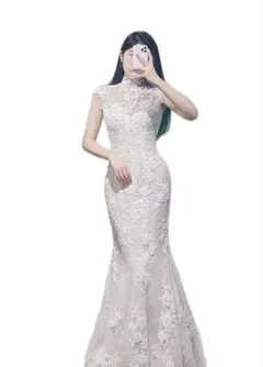 アイボリー刺繍ロングドレス 結婚式 ドレス sexy