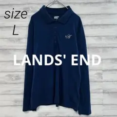 ランズエンド LANDS' END 長袖ポロシャツ ワンポイント刺繍 ネイビーのサムネイル
