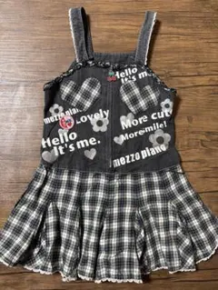 メゾピアノ　ジャンパースカート　110 サクランボ　黒色チェック柄