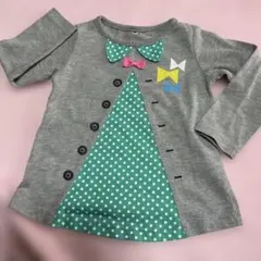 長袖カットソー グレー ポルカドット