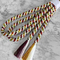 化繊 帯締め☆丸組 白×紫×緑×黄×橙 多色織り カラフル 組紐