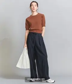 ✾【BEAUTY＆YOUTH】ツイルリボンベルトワイドパンツ/ネイビー/M✾