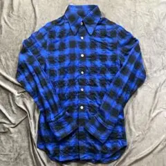90s Vintageオンブレチェック ネルシャツ 青黒 グランジ Y2K 古着