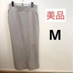 グローバルワーク　スゴラクストレッチIラインスカート　M グレー