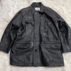1432 良品✨リアルレザージャケット M 黒 ラムレザー 襟付き ステンカラー
