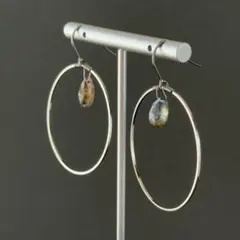 大人の抜け感、モスアクアマリンの一粒フープ＊ピアス／イヤリング（ハンドメイド）