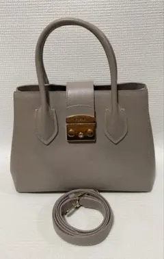 FURLA　グレー レザー 2WAYバッグ ストラップ付