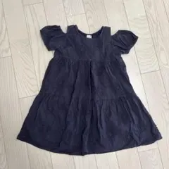 プチマイン　ネイビー フリル袖 ティアードワンピース 120cm