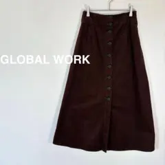 1977【グローバルワーク】 ボタン付✨ロングスカート　コットン　ブラウン【M】のサムネイル