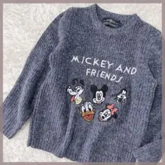 ミッキーアンドフレンズ　長袖ニット　古着　ネイビー　刺繍　ディズニー　レトロ