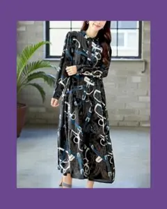 ♣幾何学グラフィックロングワンピース　ML