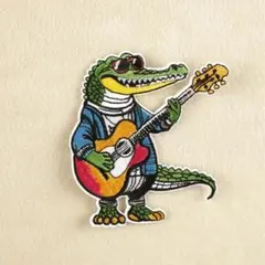 【ワッペン】個性的 カラフル ワニ ギター アイロンワッペン ユニーク
