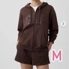 【新品】GAPリラックスフィット ロゴ ジップアップパーカー レオパード M