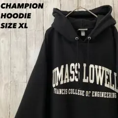 CHAMPION チャンピオン　カレッジプリントスウェットパーカー XL黒古着