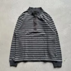00s eddie bauer ヘンリーネック ボーダー ロンt 古着 グレーM - メルカリ