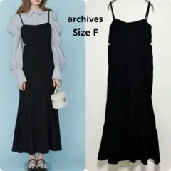 【美品】archives ジャガードマーメイドキャミワンピース ブラック ロング